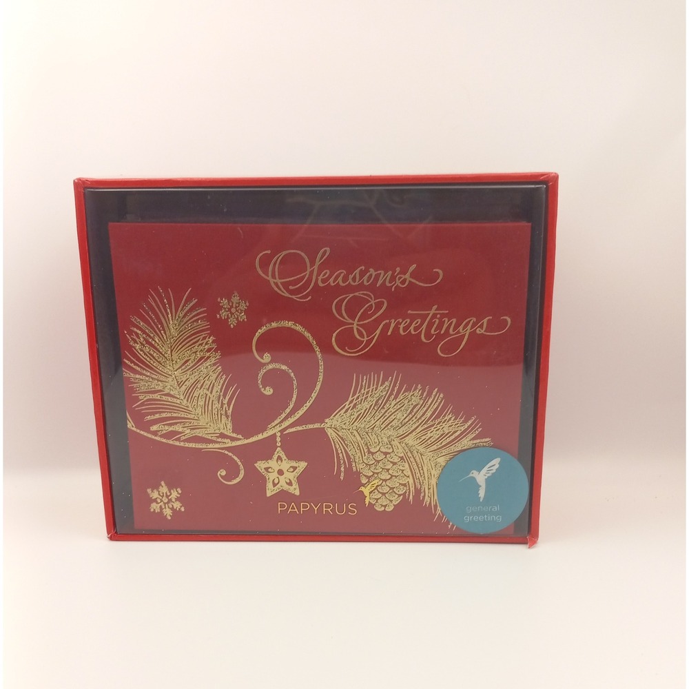 Papyrus Christmas Cards Box Set 20ct Seasons Greetings‎ Gold Glitter Red 4758061